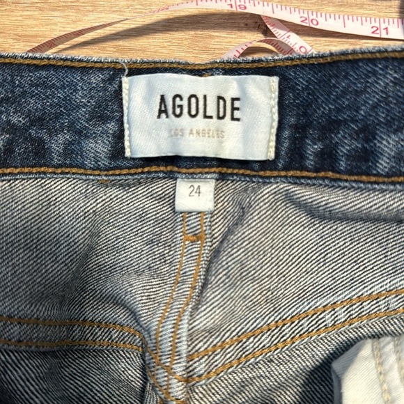 AGOLDE Fran Medium Wash Straight Leg Cuffed Hem Button Up Jeans Size 24 - Picture 9 of 10